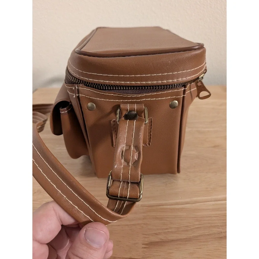 Leather Style Camera Bag -  With Strap - Brown  Minimal